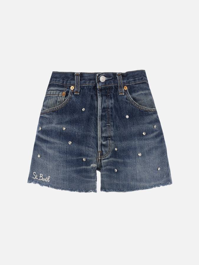Mc2 Saint Barth Pantaloncini da donna in denim riciclato con strass Offerta