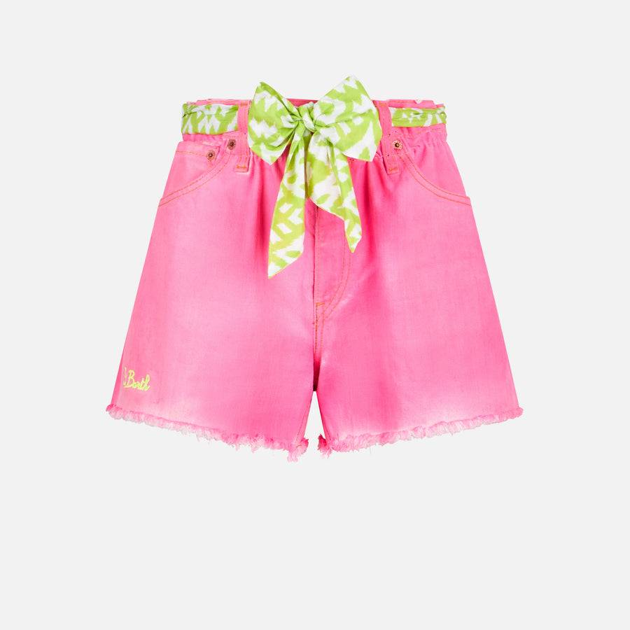 Mc2 Saint Barth Pantaloncini da donna in denim rosa riciclato con ricamo Economico