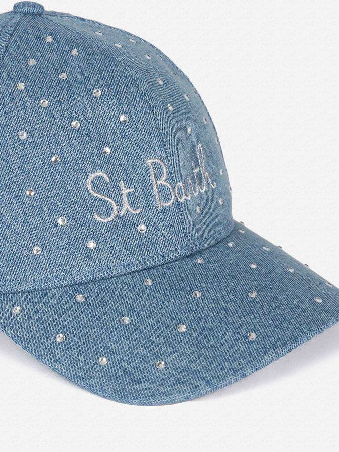 Mc2 Saint Barth Cappellino Davis in denim impreziosito da strass Outlet
