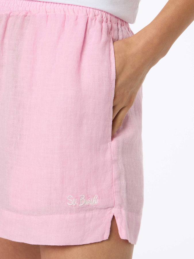 Mc2 Saint Barth Woman pink linen pull up shorts Vendita Calda