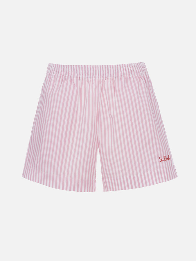 Mc2 Saint Barth Pantaloncini da donna pull up in cotone rigato Meave Negozio