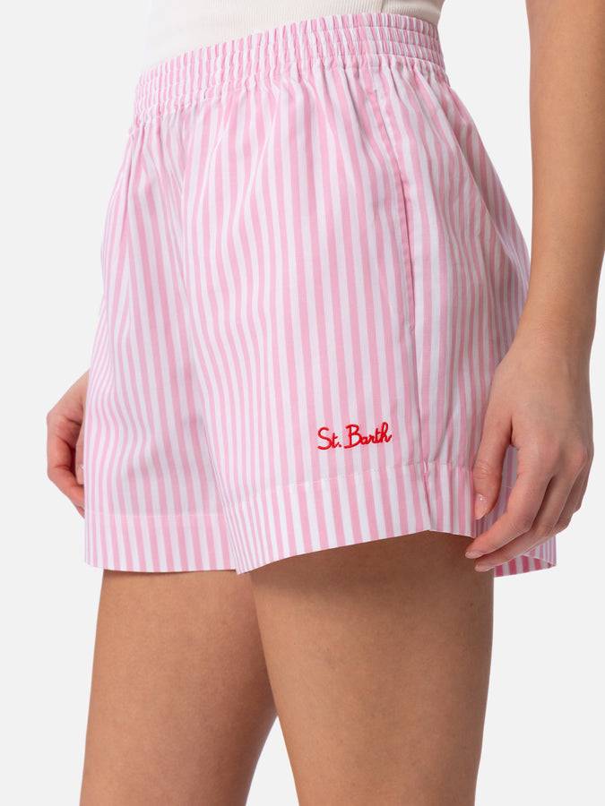 Mc2 Saint Barth Pantaloncini da donna pull up in cotone rigato Meave Negozio