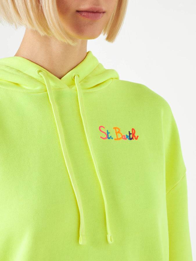 Mc2 Saint Barth Felpa giallo fluo con cappuccio con ricamo St. Barth In Vendita