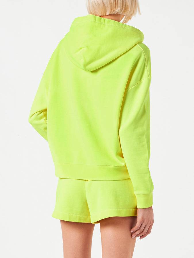 Mc2 Saint Barth Felpa giallo fluo con cappuccio con ricamo St. Barth In Vendita