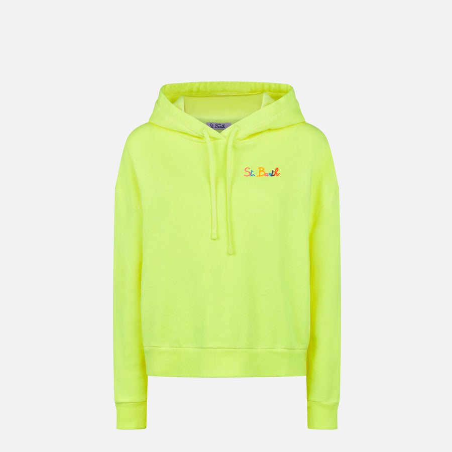 Mc2 Saint Barth Felpa giallo fluo con cappuccio con ricamo St. Barth In Vendita