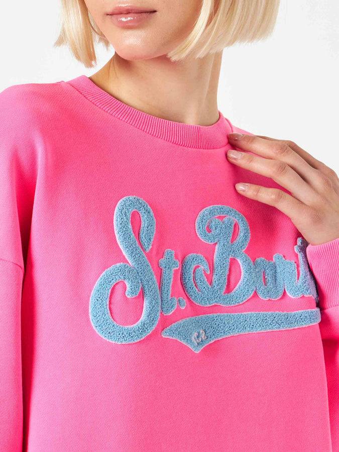 Mc2 Saint Barth Felpa donna rosa fluo con ricamo St. Barth Consegna Veloce