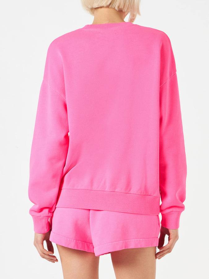 Mc2 Saint Barth Felpa donna rosa fluo con ricamo St. Barth Consegna Veloce