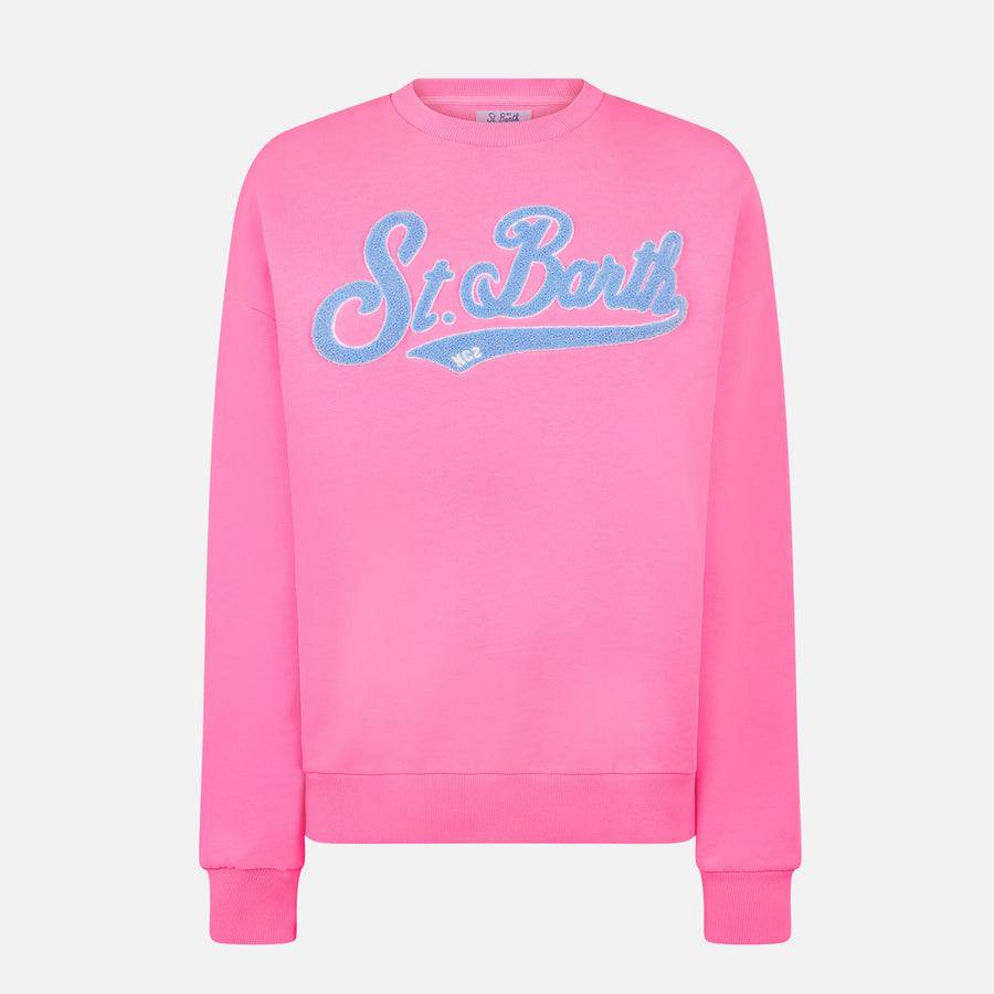 Mc2 Saint Barth Felpa donna rosa fluo con ricamo St. Barth Consegna Veloce