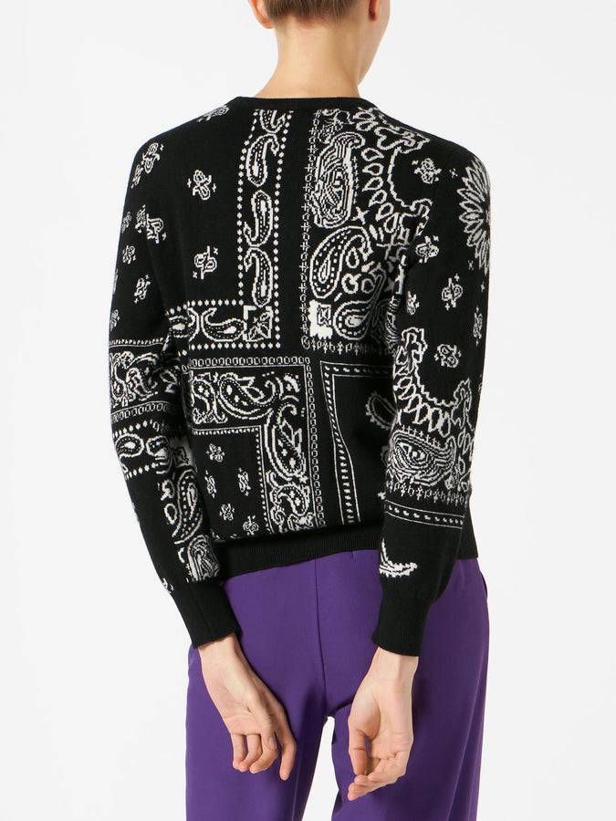 Mc2 Saint Barth Maglia da donna in misto cashmere nero fantasia bandana In Vendita
