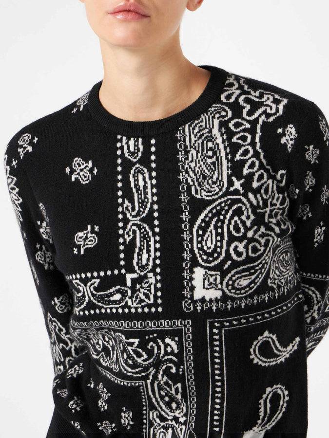 Mc2 Saint Barth Maglia da donna in misto cashmere nero fantasia bandana In Vendita