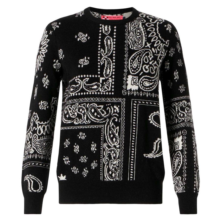 Mc2 Saint Barth Maglia da donna in misto cashmere nero fantasia bandana In Vendita