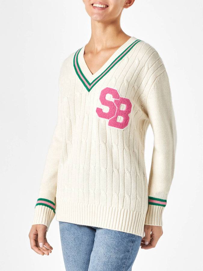 Mc2 Saint Barth Maglia da donna scollo a v intrecciata con patch Hotsell