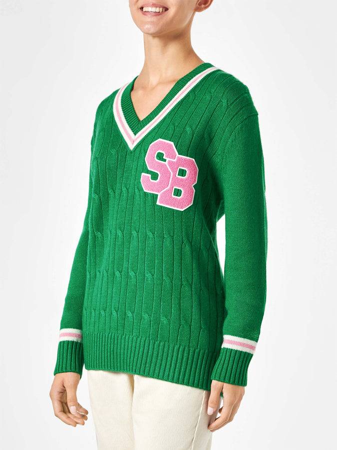 Mc2 Saint Barth Maglia da donna scollo a v intrecciata con patch Vendita Calda