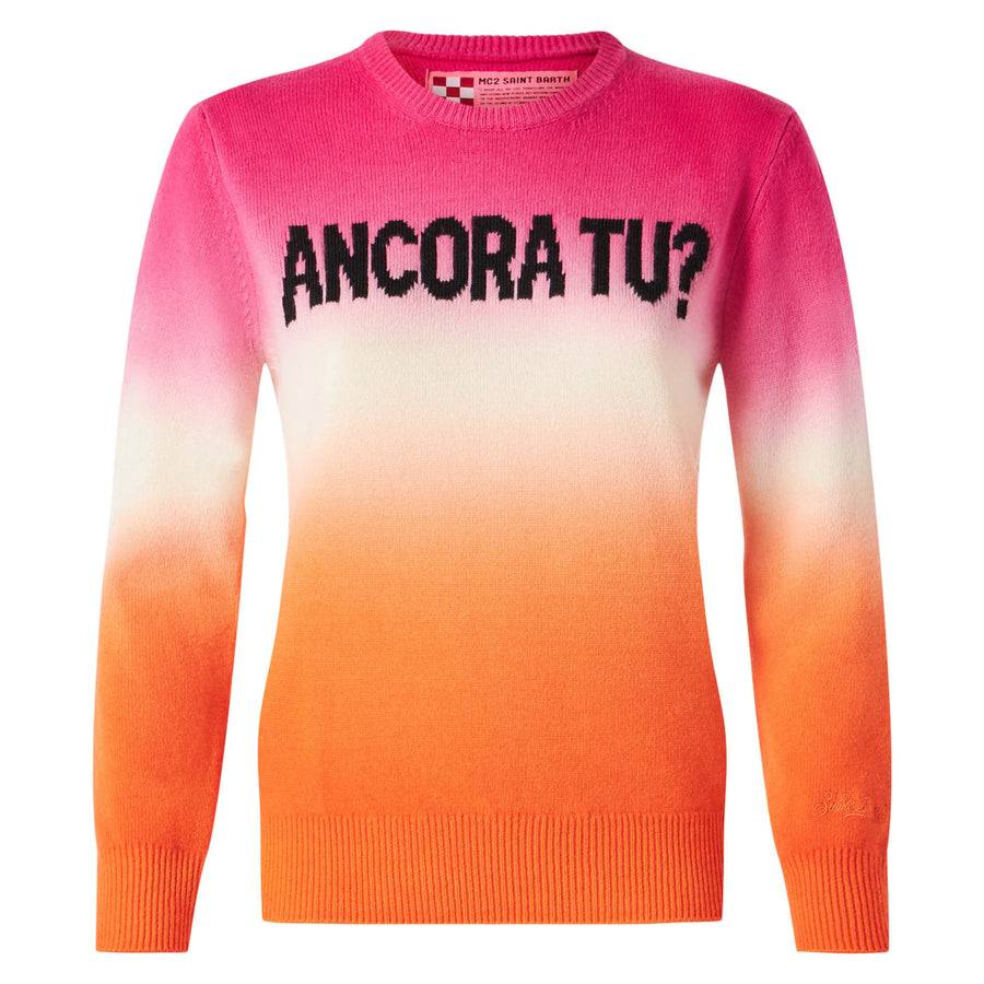 Mc2 Saint Barth Maglia da donna fucsia e arancio degradé con scritta Ancora tu Pezzi Unici