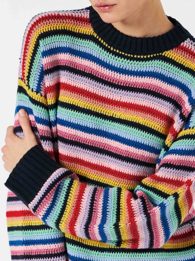 Mc2 Saint Barth Maglia da donna all'uncinetto a righe multicolore Moda