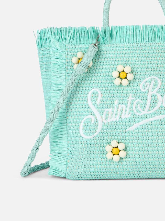 Mc2 Saint Barth Water green Colette Straw handbag with flower wood beads embellishment Qualità