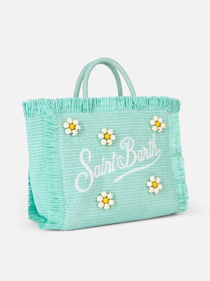 Mc2 Saint Barth Water green Colette Straw handbag with flower wood beads embellishment Qualità