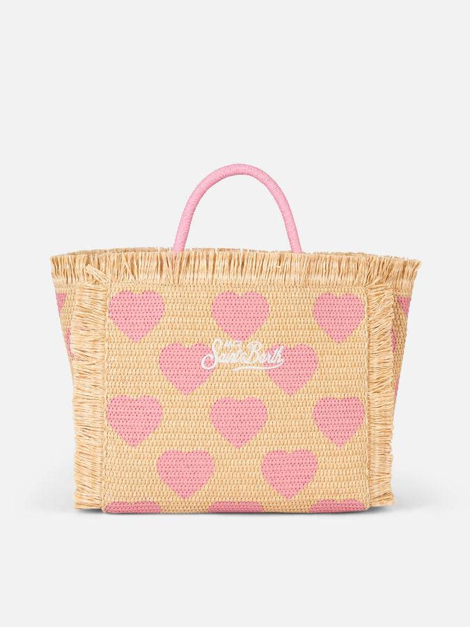 Mc2 Saint Barth Natural beige Colette Raffia handbag with hearts embroidery Vendita