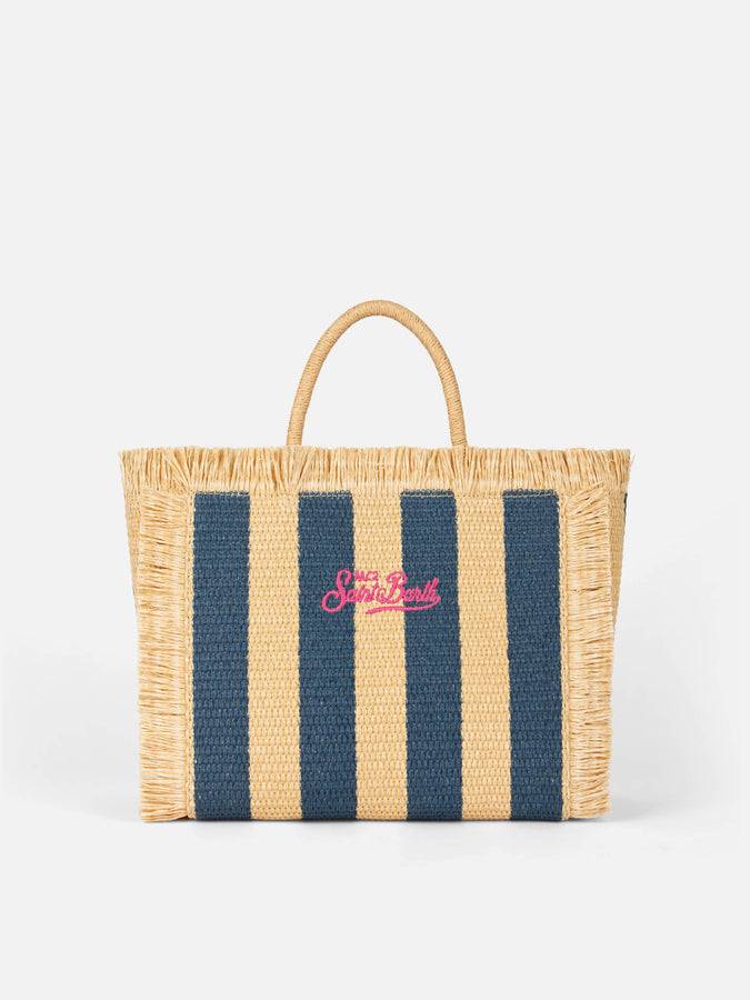 Mc2 Saint Barth Colette Straw handbag with navy blue striped print Spedizione Gratuita