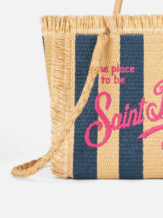 Mc2 Saint Barth Colette Straw handbag with navy blue striped print Spedizione Gratuita