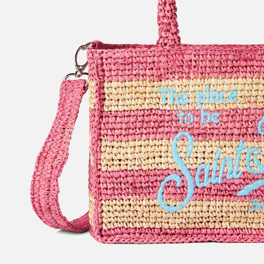 Mc2 Saint Barth Borsa Colette in rafia a righe bianche e rosa Fino Al -60%