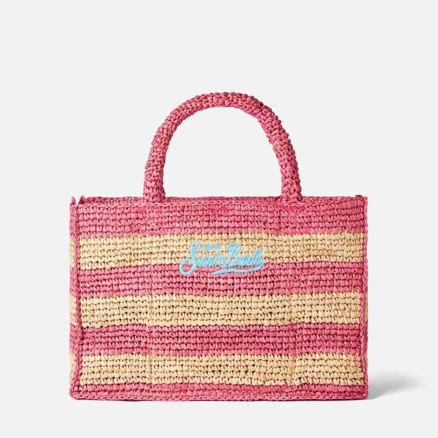 Mc2 Saint Barth Borsa Colette in rafia a righe bianche e rosa Fino Al -60%