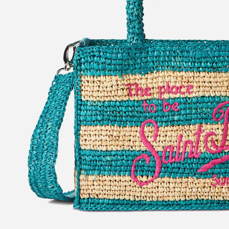 Mc2 Saint Barth Borsa Colette in rafia a righe bianche e bluette Saldi