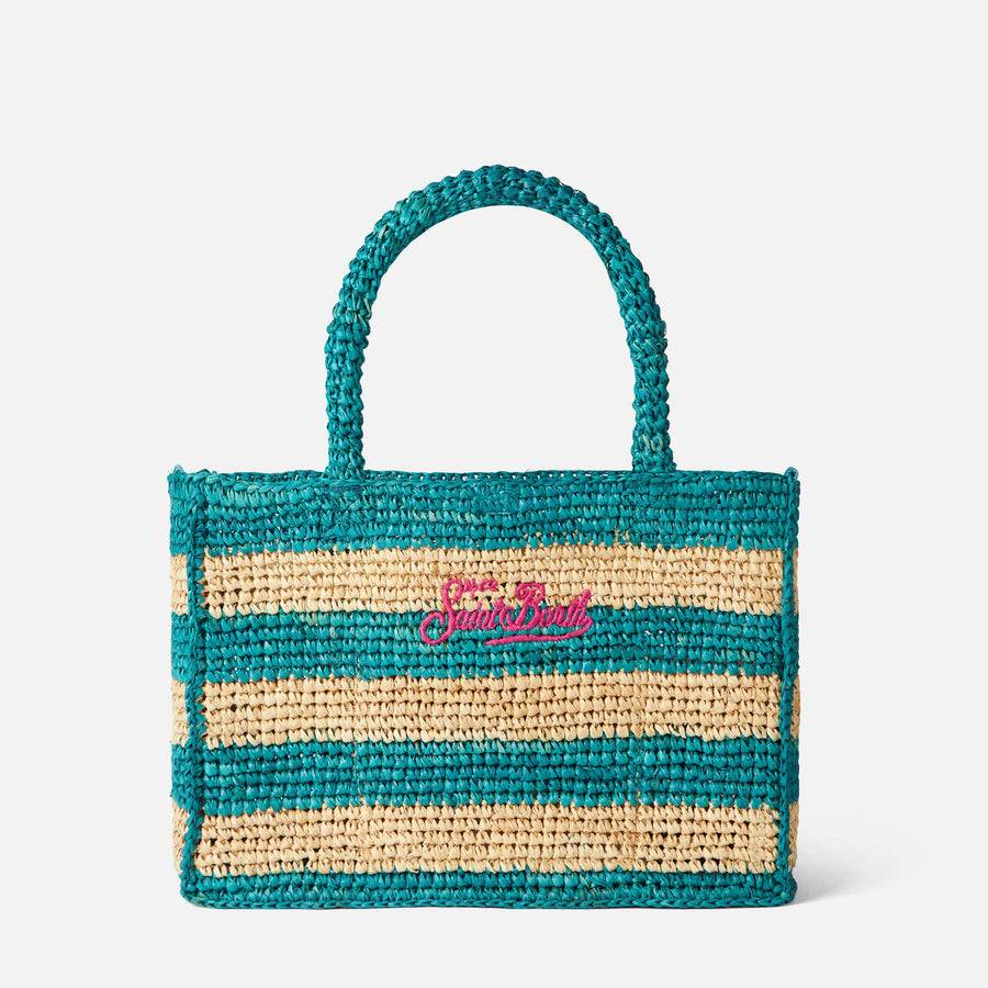 Mc2 Saint Barth Borsa Colette in rafia a righe bianche e bluette Saldi