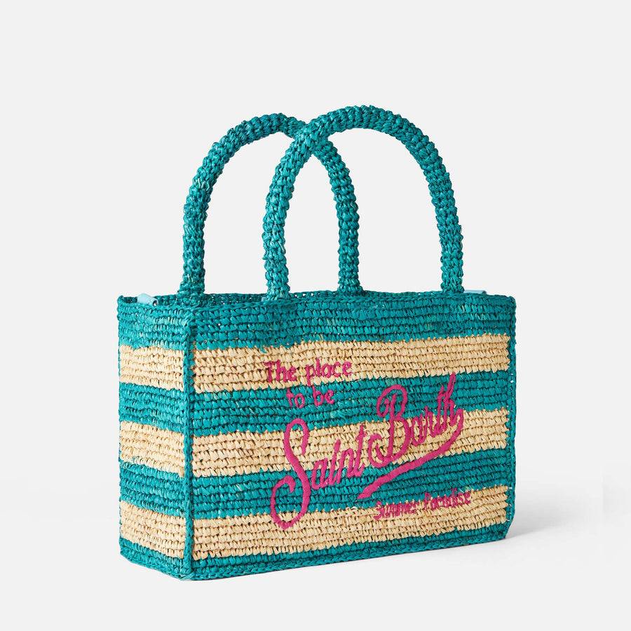 Mc2 Saint Barth Borsa Colette in rafia a righe bianche e bluette Saldi
