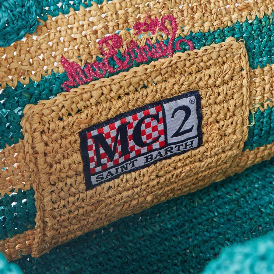 Mc2 Saint Barth Borsa Colette in rafia a righe bianche e bluette Saldi