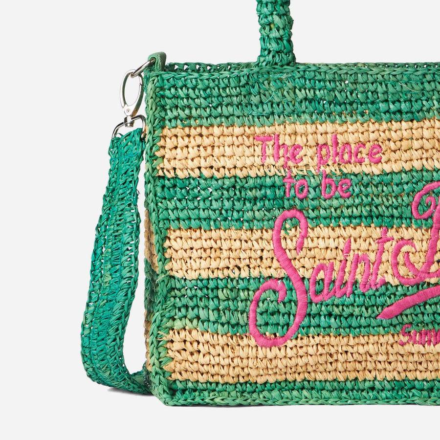 Mc2 Saint Barth Borsa Colette in rafia a righe bianche e verdi Affare Del Giorno