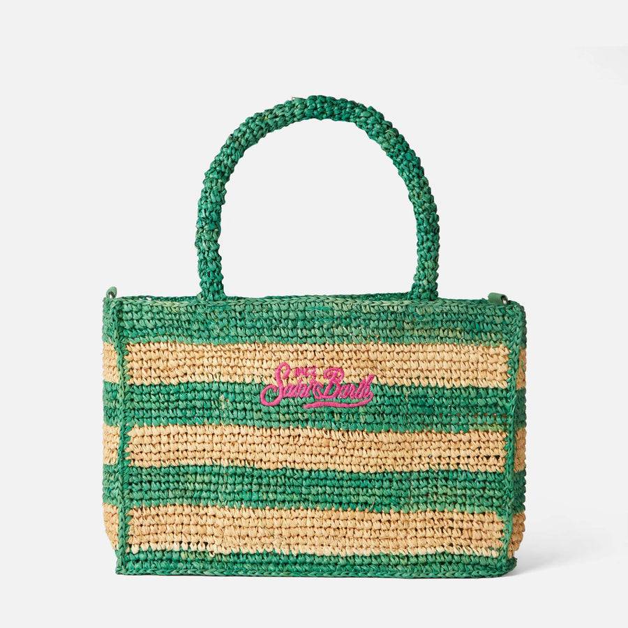 Mc2 Saint Barth Borsa Colette in rafia a righe bianche e verdi Affare Del Giorno