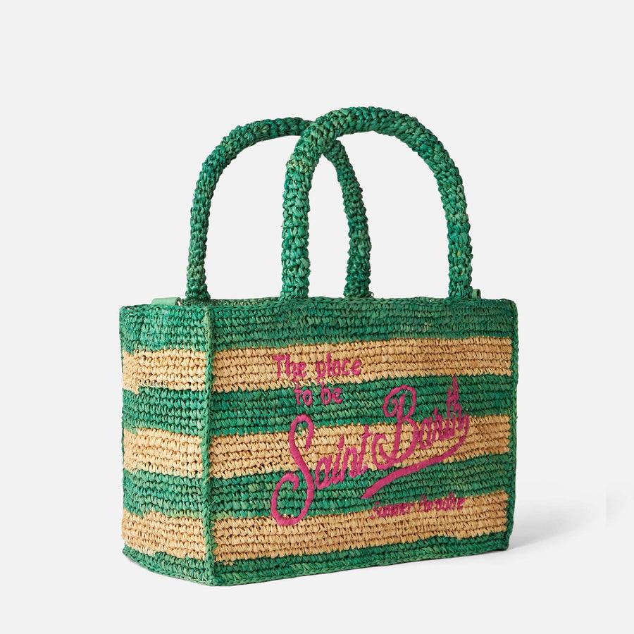 Mc2 Saint Barth Borsa Colette in rafia a righe bianche e verdi Affare Del Giorno
