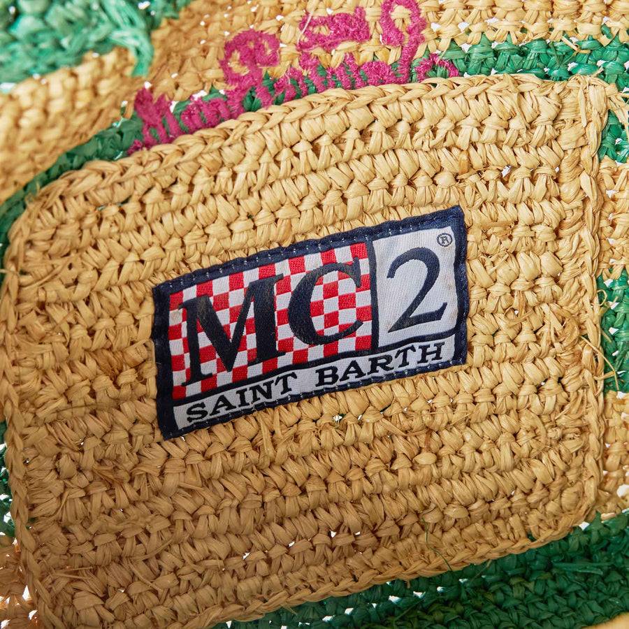 Mc2 Saint Barth Borsa Colette in rafia a righe bianche e verdi Affare Del Giorno