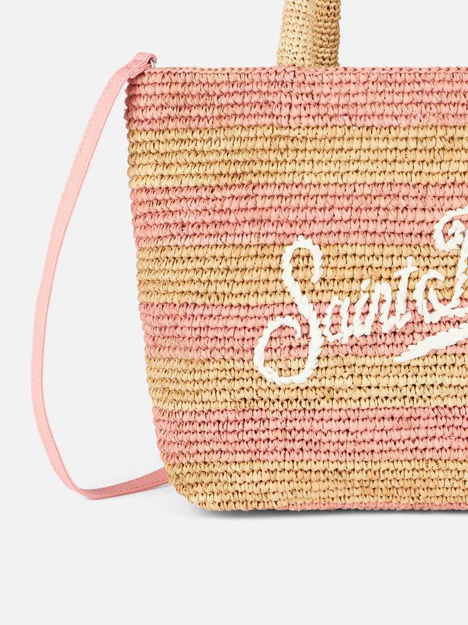 Mc2 Saint Barth Borsa midi Beach in rafia a righe rosa con pochette in cotone Hotsell