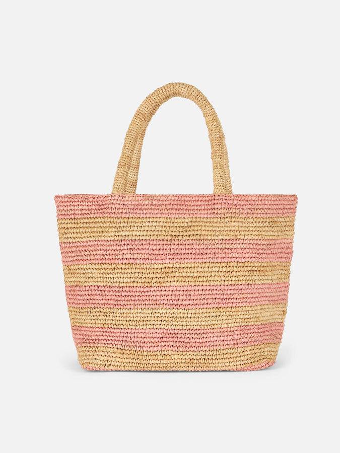 Mc2 Saint Barth Borsa midi Beach in rafia a righe rosa con pochette in cotone Hotsell