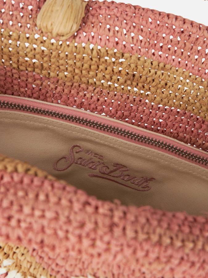 Mc2 Saint Barth Borsa midi Beach in rafia a righe rosa con pochette in cotone Hotsell