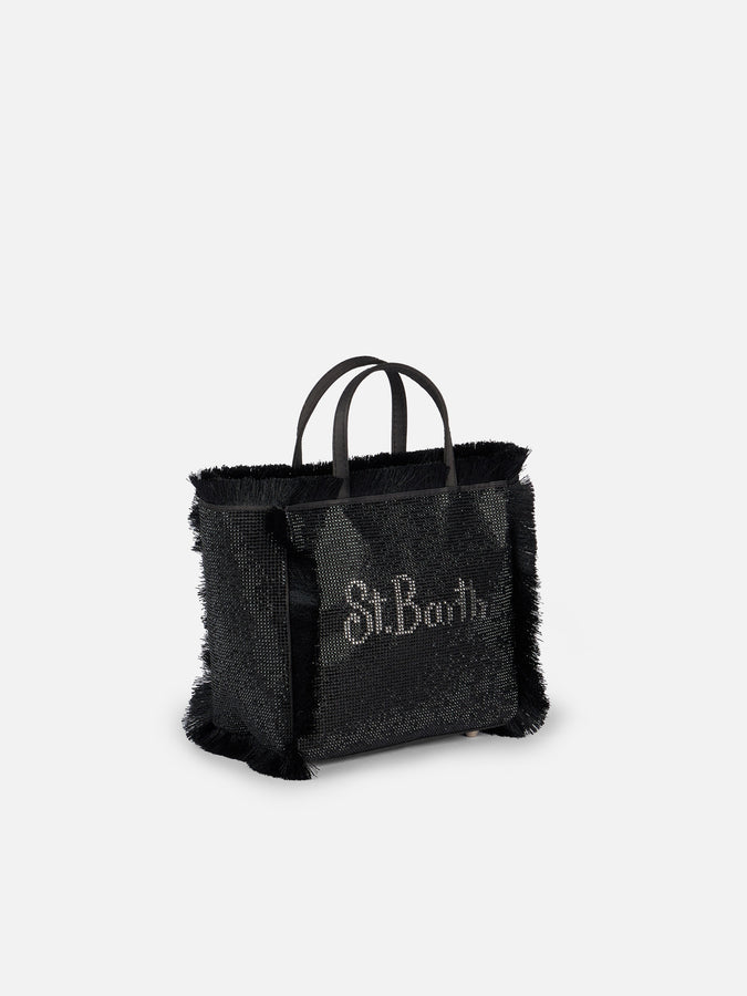 Mc2 Saint Barth Borsa Mini Vanity con frange e strass neri Vendita Calda