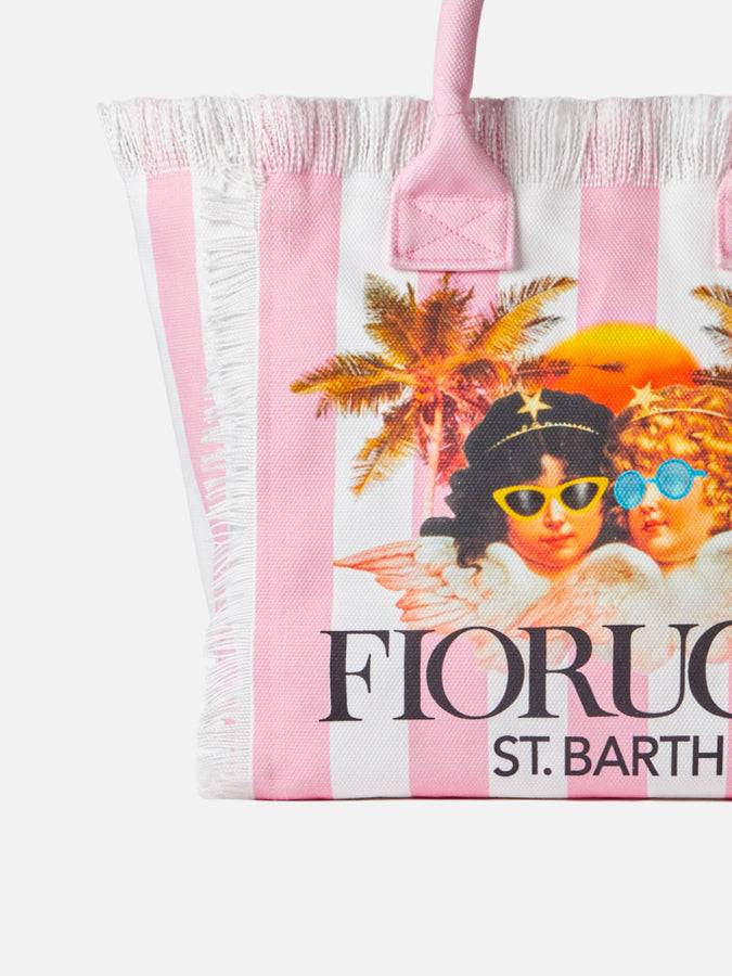 Mc2 Saint Barth Borsa a spalla Vanity in canvas con stampa a righe bianche e rosa e angeli Fiorucci | FIORUCCI SPECIAL EDITION Offerta