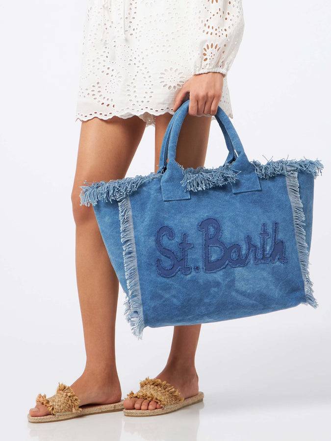 Mc2 Saint Barth Denim cotton canvas Vanity tote bag with logo bag Economico