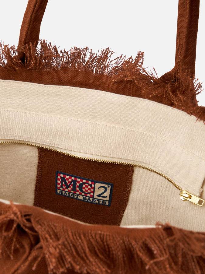 Mc2 Saint Barth Brown Vanity Linen tote bag with Saint Barth logo Online