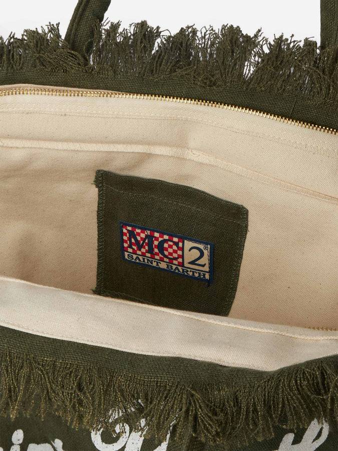 Mc2 Saint Barth Borsa tote Vanity Linen verde militare con ricami Hotsell