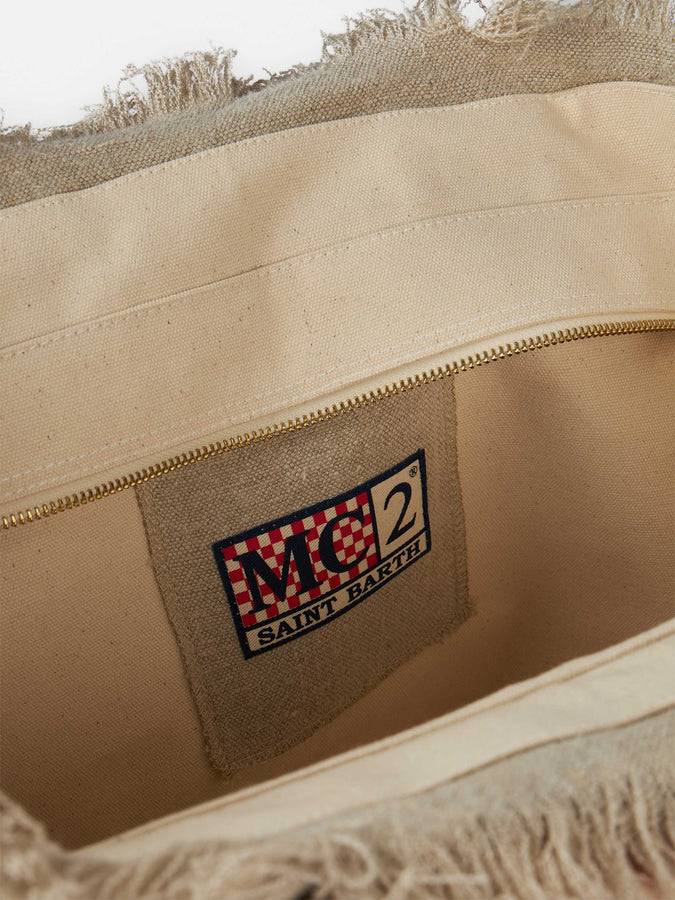 Mc2 Saint Barth Borsa tote Vanity in lino beige con ricamo Vendita Calda