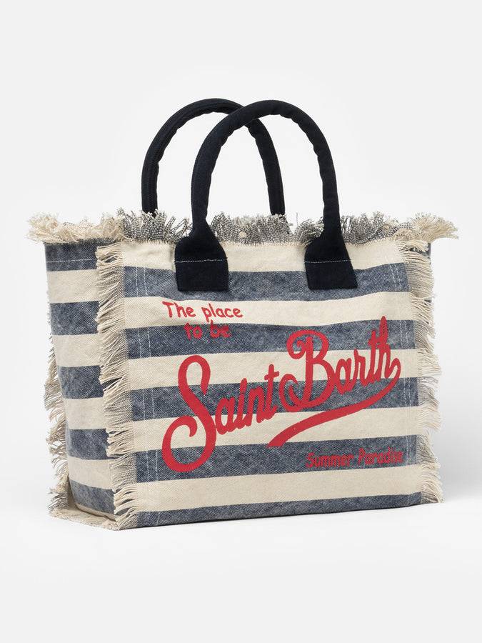Mc2 Saint Barth Borsa tote Vanity in tela di cotone a righe blu Vendita Economica