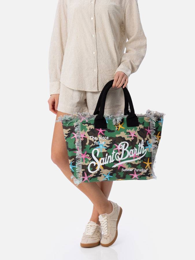 Mc2 Saint Barth Borsa tote Vanity in tela di cotone mimetico con stelle marine Vendite Flash