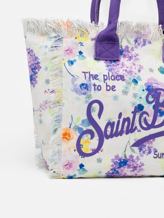 Mc2 Saint Barth Borsa tote Vanity in tela di cotone con fiori color acqua In Saldo