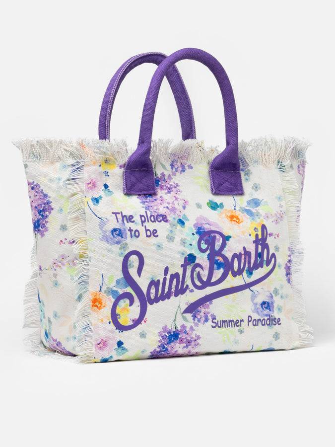 Mc2 Saint Barth Borsa tote Vanity in tela di cotone con fiori color acqua In Saldo