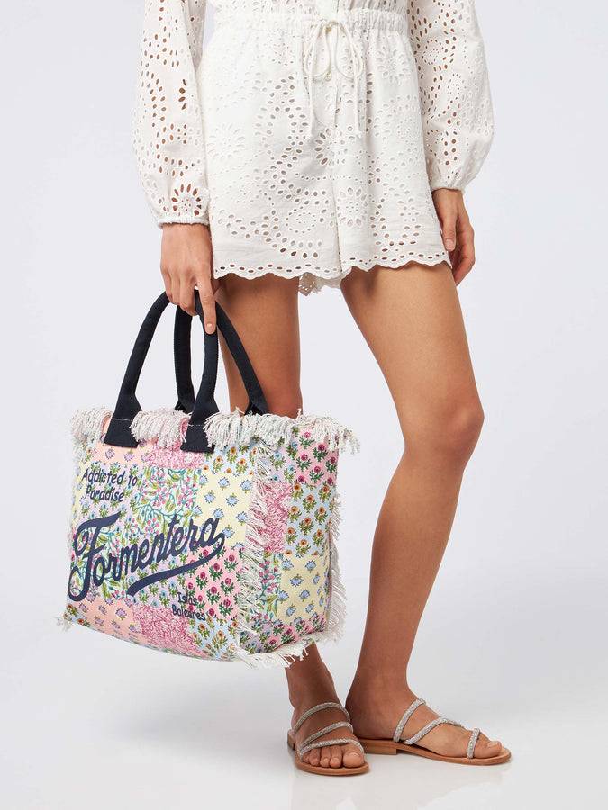 Mc2 Saint Barth Borsa tote Vanity in tela di cotone con applicazione di fiori Formentera Vendite stagionali