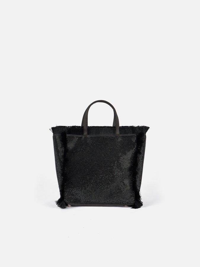 Mc2 Saint Barth Borsa Mini Vanity con frange e strass neri Offerta San Valentino