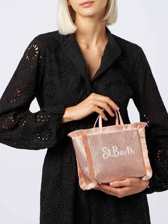 Mc2 Saint Barth Borsa Mini Vanity con frange e strass rose gold Offerta Anniversario